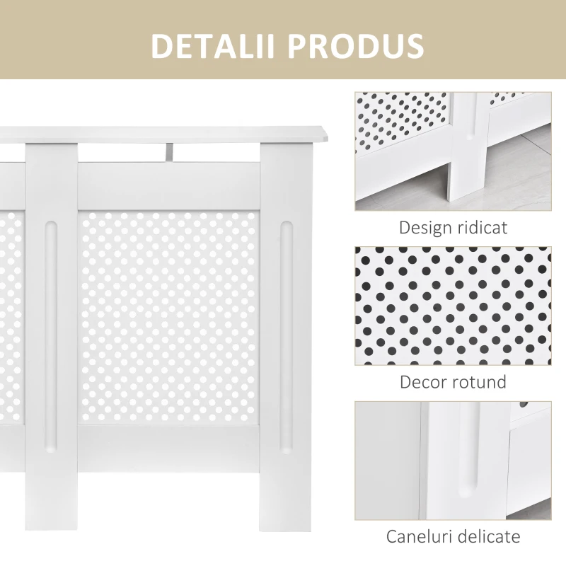 HOMCOM Carcasă Modernă pentru Calorifer, Model cu Gratii din MDF, Design cu Lamele pentru Casă și Birou, 111,5x82x19 cm, Alb(m-7)