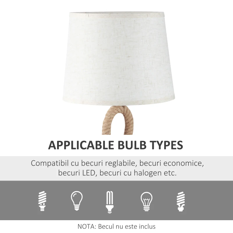HOMCOM Lampa de Masa Stil Marinaresc din Franghie si Tesatura, Cuplare E27 Ф30x56cm