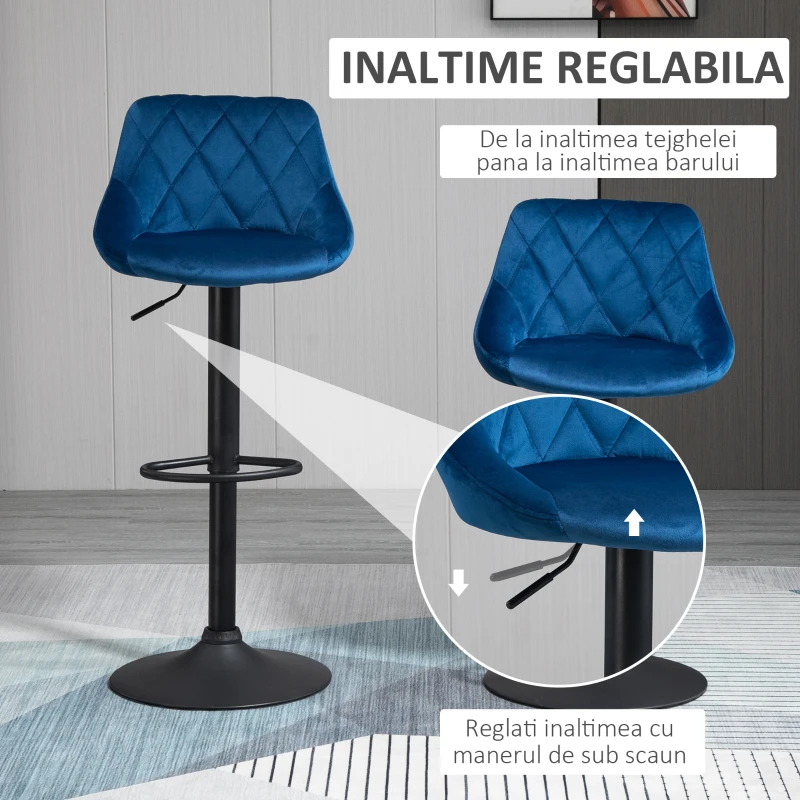 HOMCOM set 2 scaune de bar, 51.5x48x83-104 cm, albastre
