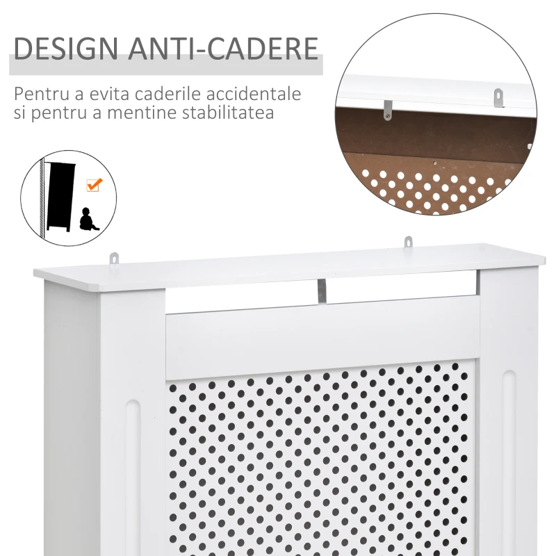 HOMCOM Masca Calorifer 78×82×19 cm – Lemn Alb cu Grilaj Decorativ(m-6)