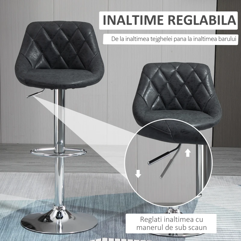 HOMCOM Set 2 Scaune de Bar Pivotante Inaltime Reglabila Negru