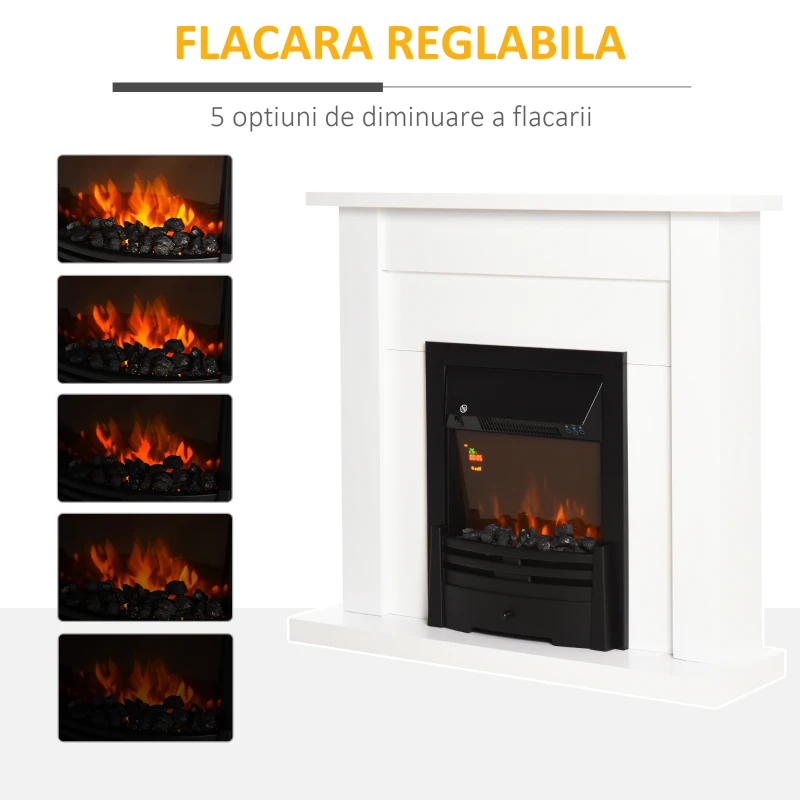 HOMCOM Semineu Electric 1000W 2000W efect flama 5 niveluri telecomanda