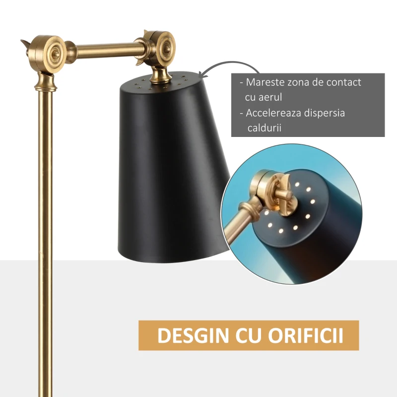 HOMCOM Lampa de Noptiera Lampa de Masa din Metal Negru si Auriu 40x18x70cm