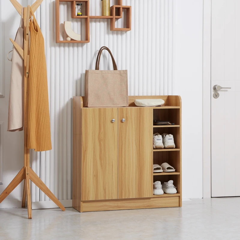 HOMCOM Dulap de pantofi din lemn pentru 12 perechi de pantofi cu 4 rafturi deschise, 83x30x90 cm, culoare maro deschis, care economiseste spatiu si este modern(m-10)