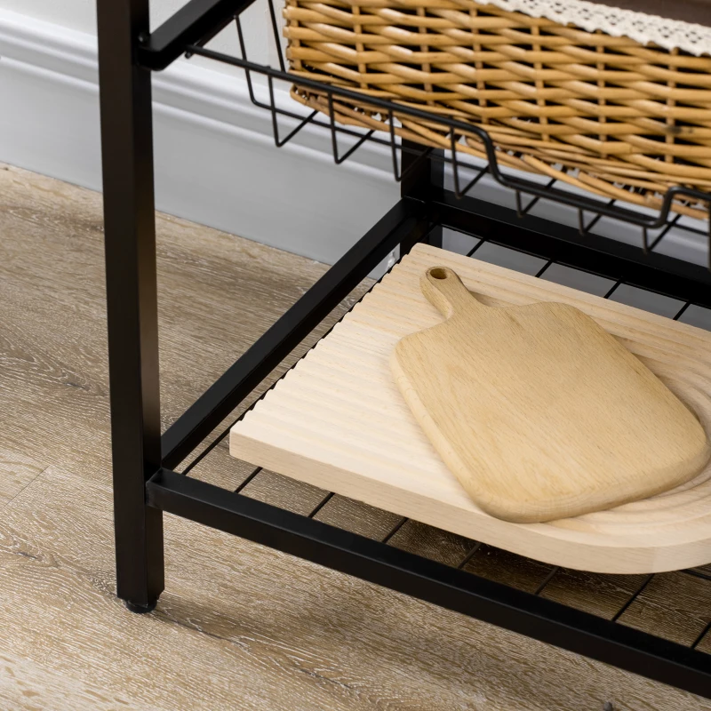 HOMCOM Dulap de bucatarie cu carlige, 3 rafturi si 2 cosuri fixe din MDF si otel, 83,5x39x133 cm, maro