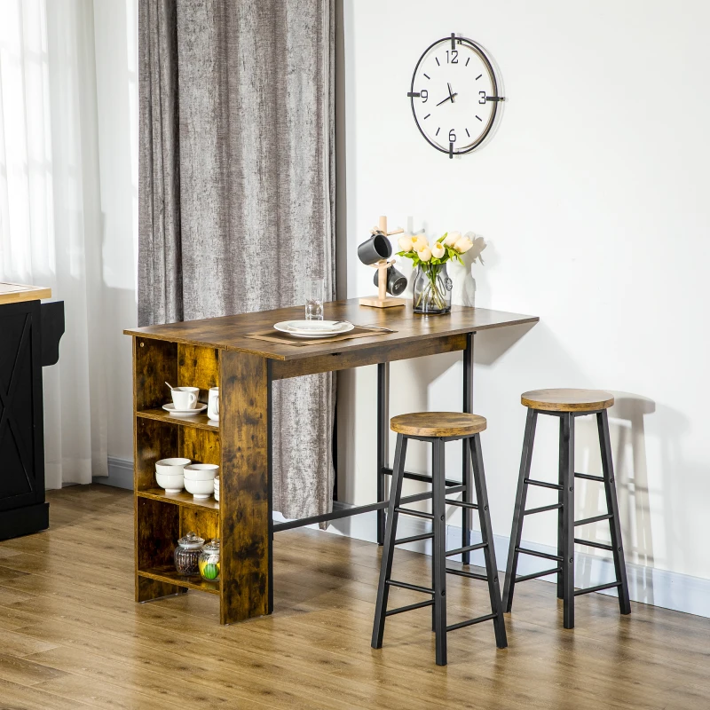 HOMCOM Masa de bar pliabil in stil industrial cu 3 rafturi, masa inalta din lemn si otel 120x76x91.4cm(m-2)