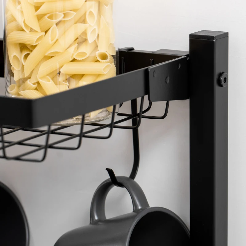 HOMCOM Dulap de bucatarie cu carlige, 3 rafturi si 2 cosuri fixe din MDF si otel, 83,5x39x133 cm, maro