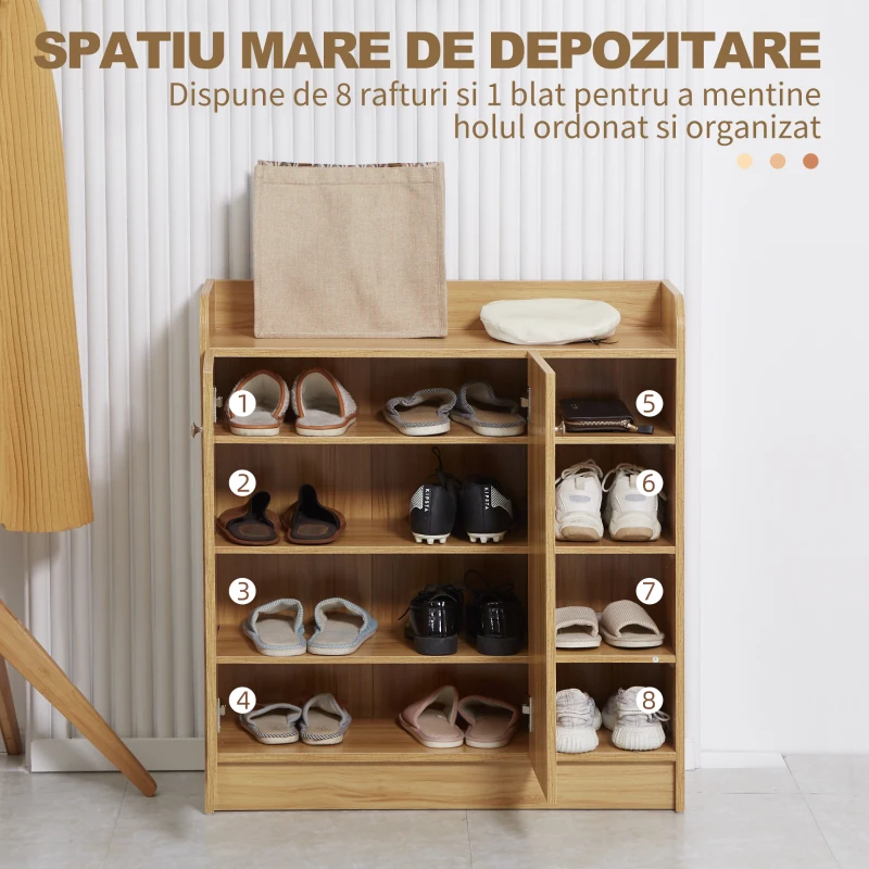 HOMCOM Dulap de pantofi din lemn pentru 12 perechi de pantofi cu 4 rafturi deschise, 83x30x90 cm, culoare maro deschis, care economiseste spatiu si este modern(m-4)
