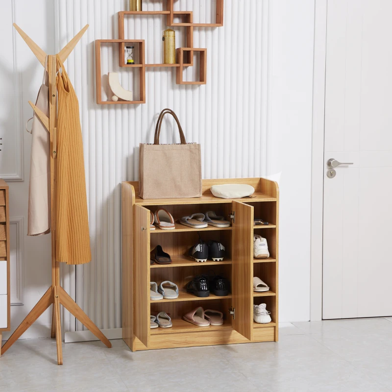 HOMCOM Dulap de pantofi din lemn pentru 12 perechi de pantofi cu 4 rafturi deschise, 83x30x90 cm, culoare maro deschis, care economiseste spatiu si este modern(m-7)