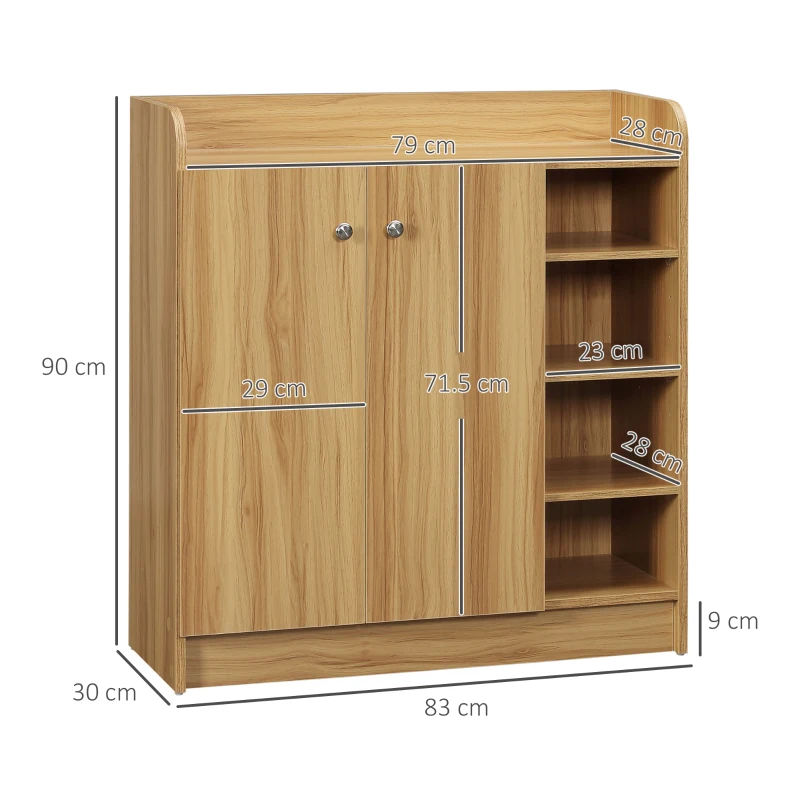 HOMCOM Dulap de pantofi din lemn pentru 12 perechi de pantofi cu 4 rafturi deschise, 83x30x90 cm, culoare maro deschis, care economiseste spatiu si este modern(m-3)