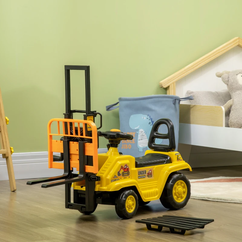 HOMCOM Masina de constructii pentru copii, Tractorul de plimbare cu depozitare sub scaun, roti cu banda de rulare