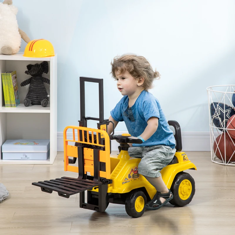HOMCOM Masina de constructii pentru copii, Tractorul de plimbare cu depozitare sub scaun, roti cu banda de rulare