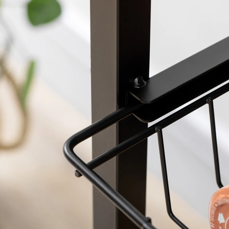 HOMCOM Dulap de bucatarie cu carlige, 3 rafturi si 2 cosuri fixe din MDF si otel, 83,5x39x133 cm, maro