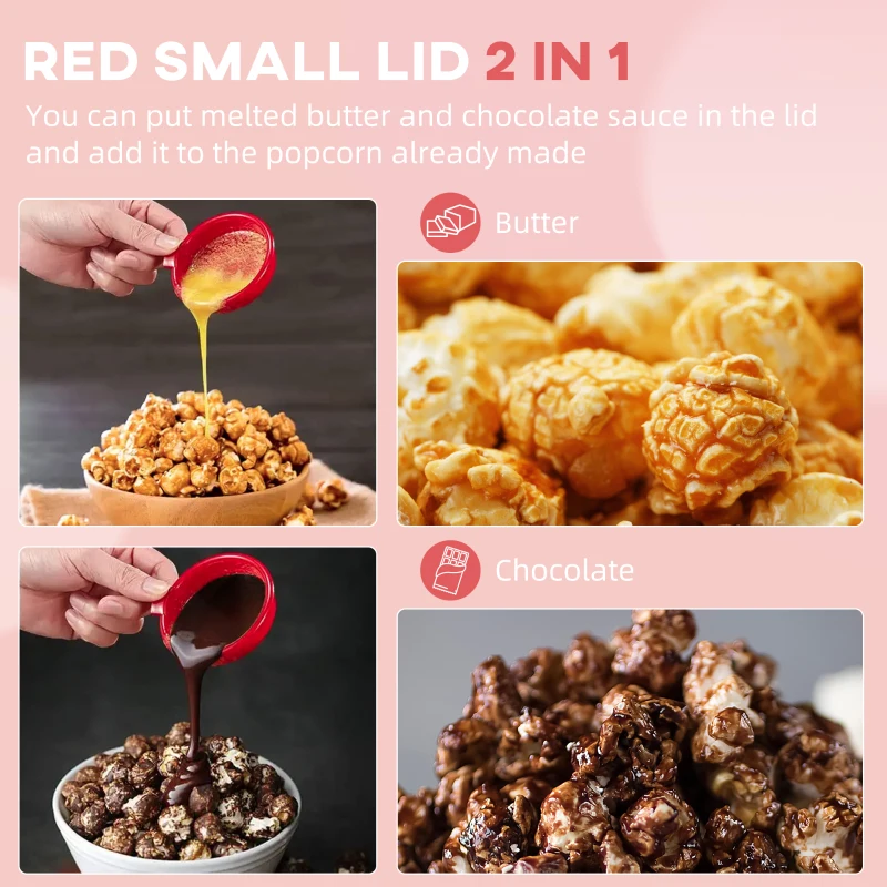 HOMCOM Masina de facut pop corn in stil retro de 1200W , pregatita in 3 minute fara ulei, 22x19x39cm, rosu