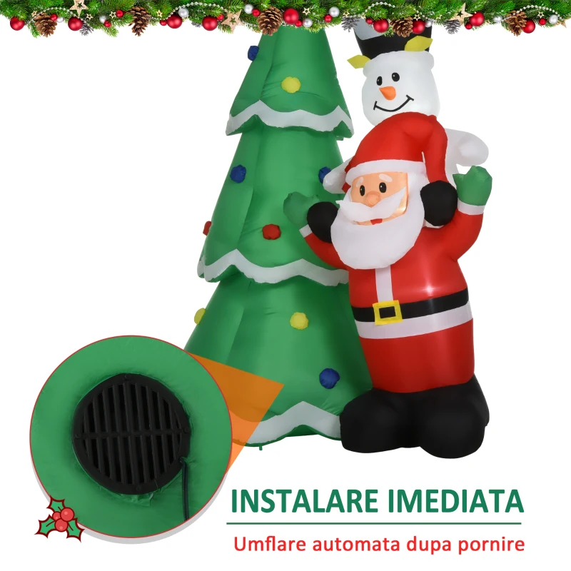 HOMCOM brad gonflabil, decoratiune Craciun cu led, 243 cm
