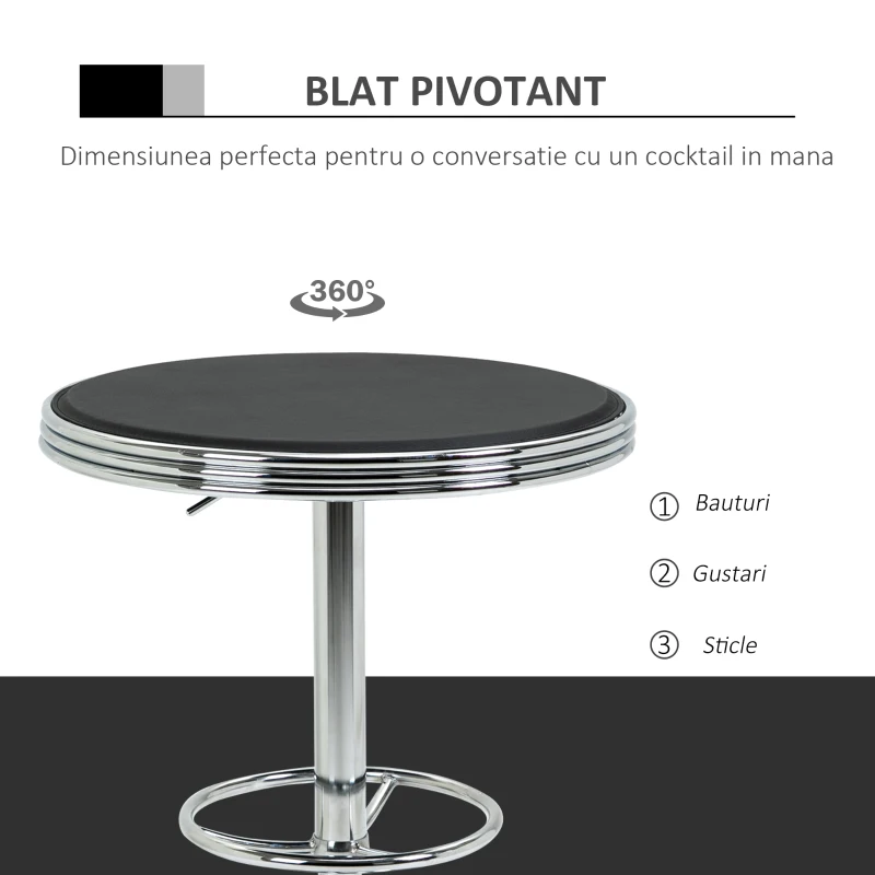 HOMCOM Masa Moderna de Bar sau de Bucatarie Rotunda din Metal si Imitatie de Piele Neagra