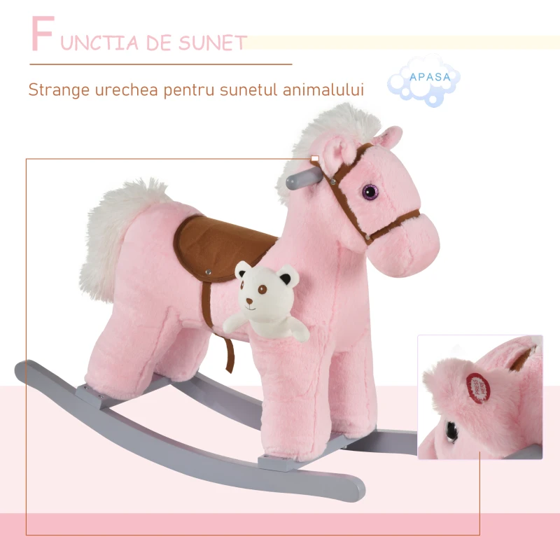 HOMCOM balansoar forma de ponei, 65x26x55 cm, roz