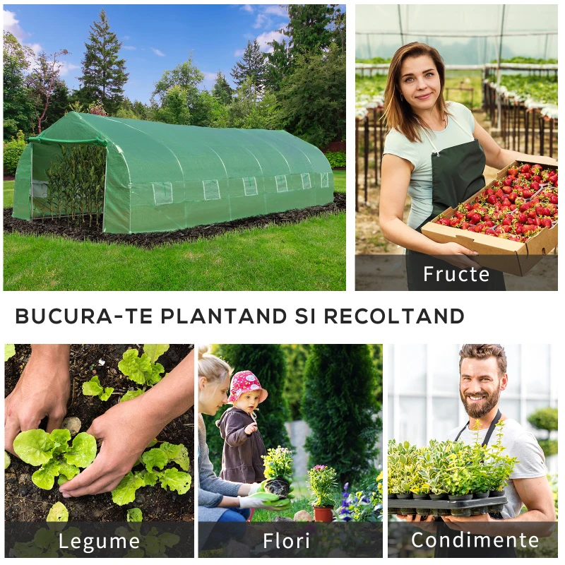 Outsunny Sera Tunel Gradina – PE, Usa cu Fermuar & Ferestre Ventilatie(m-7)