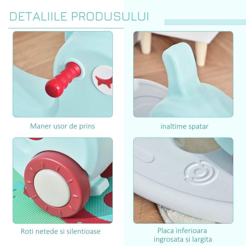 HOMCOM Balansoar pentru copii cu Roti, 1-4 ani, Model Calut, 78x36x47 cm, Verde/Gri