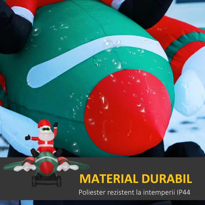 HOMCOM Mos Craciun gonflabil pe Elicopter cu Lumini LED Integrate pentru Exterior