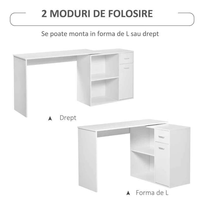 HOMCOM birou unghiular cu doua forme, 117x82x74 cm, alb(m-5)