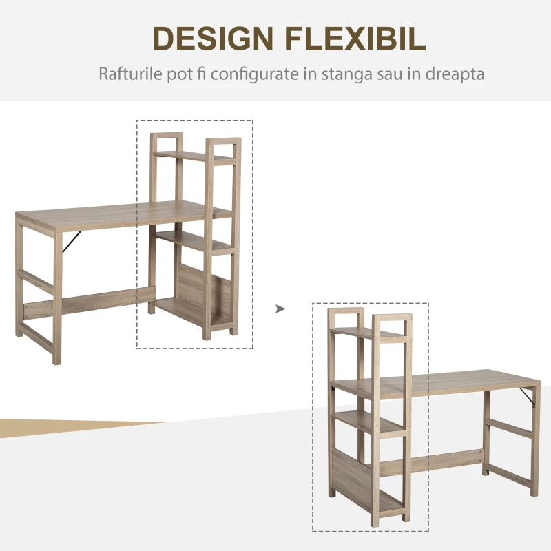 HOMCOM birou cu biblioteca si 3 rafturi, 120 x 67 x 120.5 cm