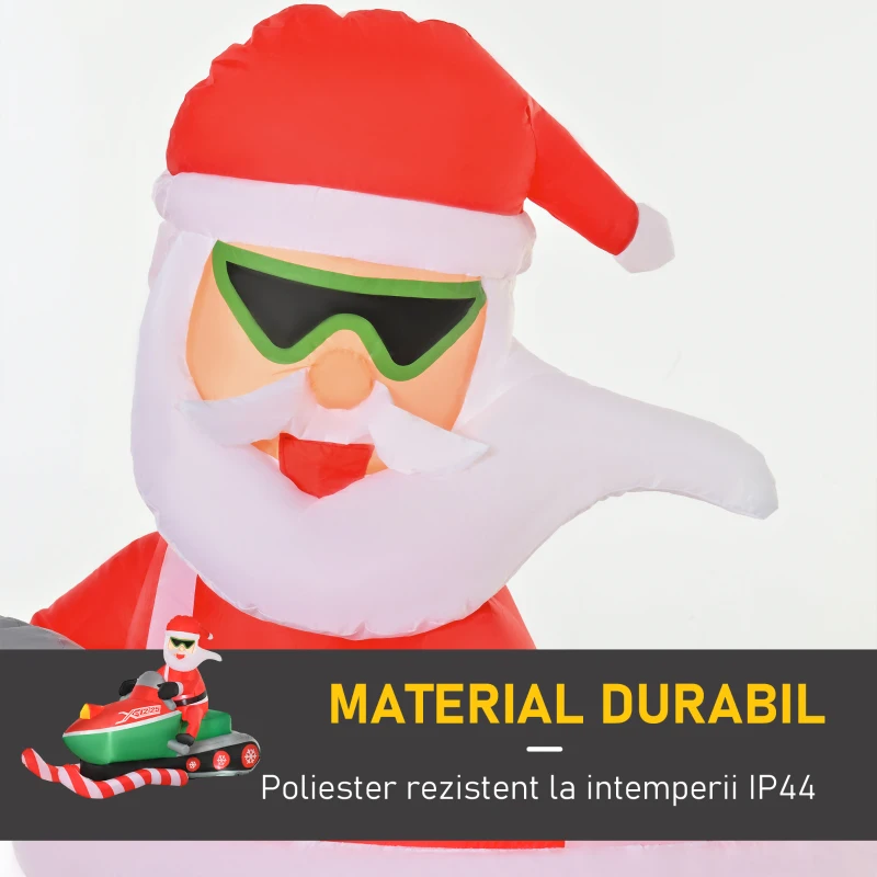 HOMCOM Mos Craciun gonflabil pe Snowmobil cu Lumini LED Integrate pentru Exterior