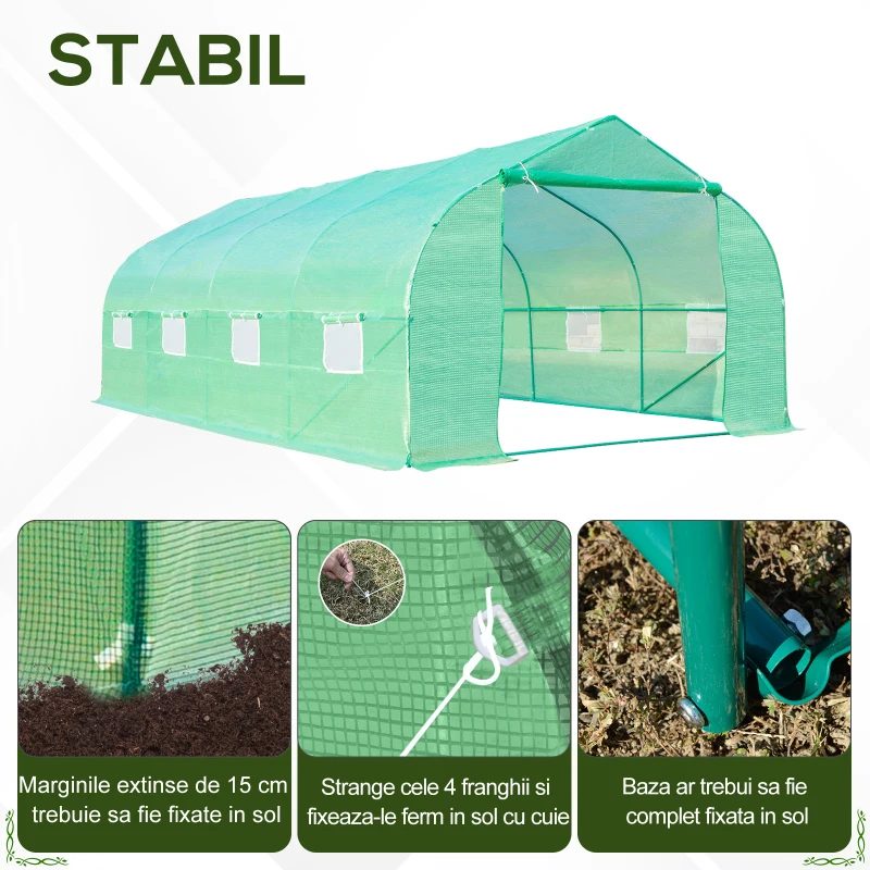 Outsunny Sera pentru Gradina 6x3x2 m, Sera cu Acoperis inclinat din PE pentru Plante, Verde(m-4)
