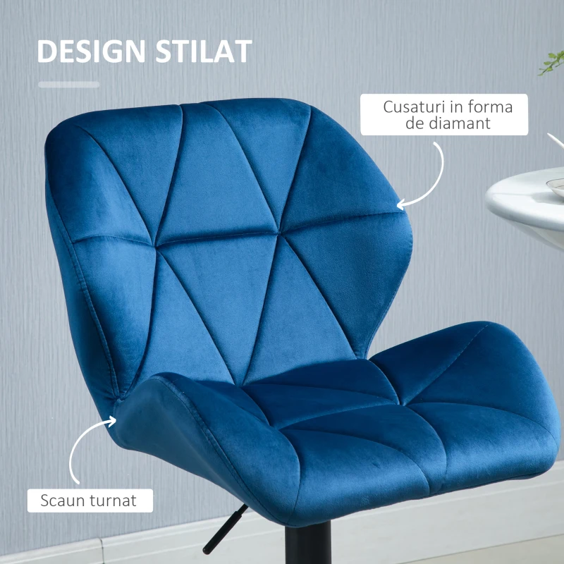 Homcom Set 2 Scaune Bar – Catifea Albastra, Rotative Reglabile