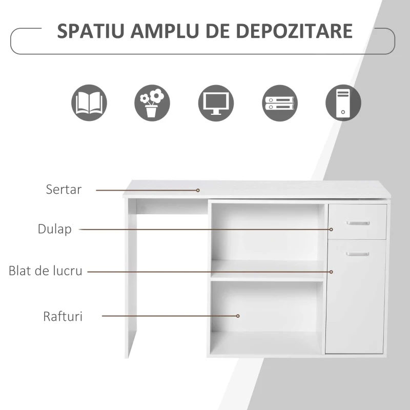 HOMCOM birou unghiular cu doua forme, 117x82x74 cm, alb(m-6)