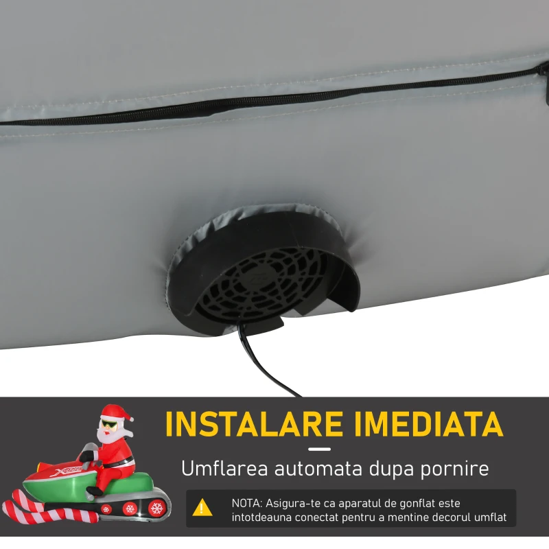 HOMCOM Mos Craciun gonflabil pe Snowmobil cu Lumini LED Integrate pentru Exterior
