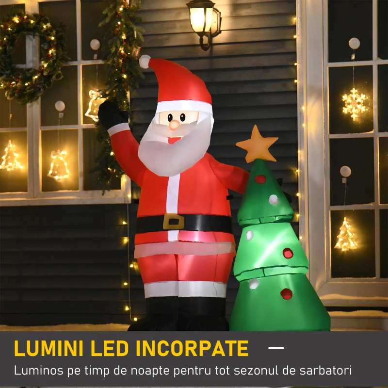 HOMCOM Mos Craciun Gonflabil cu Brad Inaltime 150cm Lumini cu LED Rosu Verde