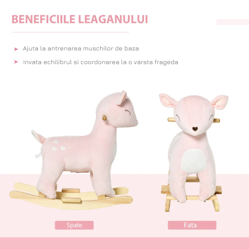 HOMCOM Cal tip Balansoar pentru Copii 3-6 Ani Cerb din Plus Roz 68x35.5x64cm