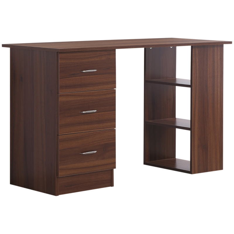 Bureau informatique 3 tiroirs 2 étagères aspect bois