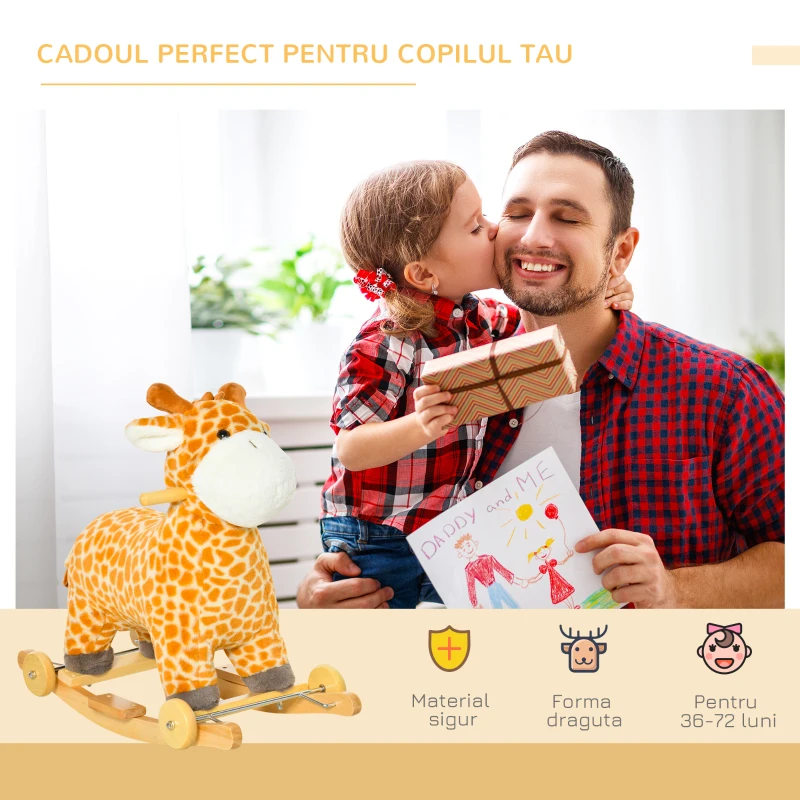 Homcom Cal Balansoar Copii – Girafa cu Roti & Sunete Interactive