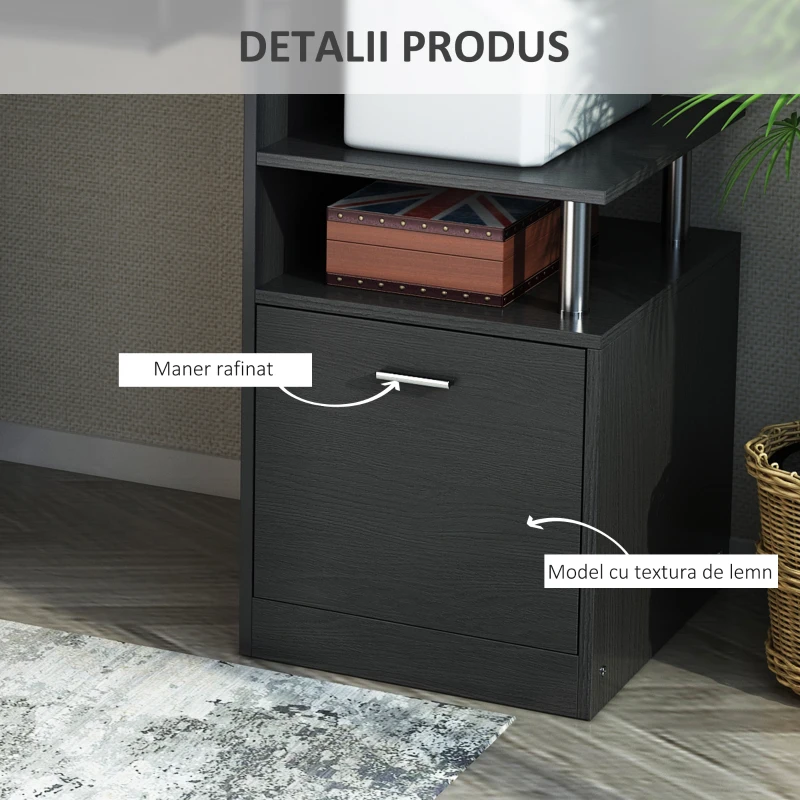 HOMCOM Masa de Birou pentru Calculator, Moderna, Masa de Birou PC cu Etajera Culisanta pentru Tastatura, 152 x 60 x 88 cm, Neagra