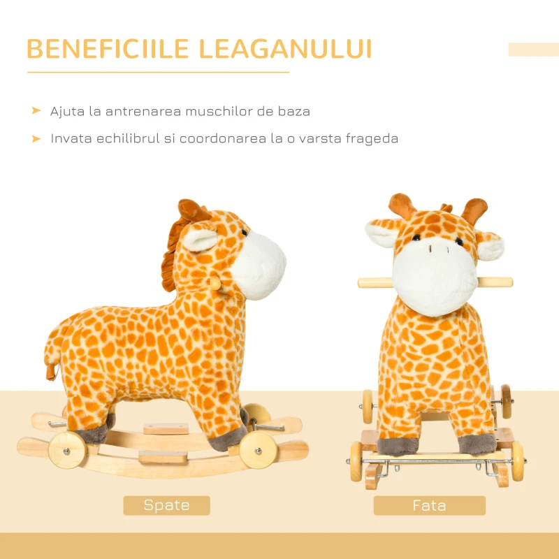 Homcom Cal Balansoar Copii – Girafa cu Roti & Sunete Interactive