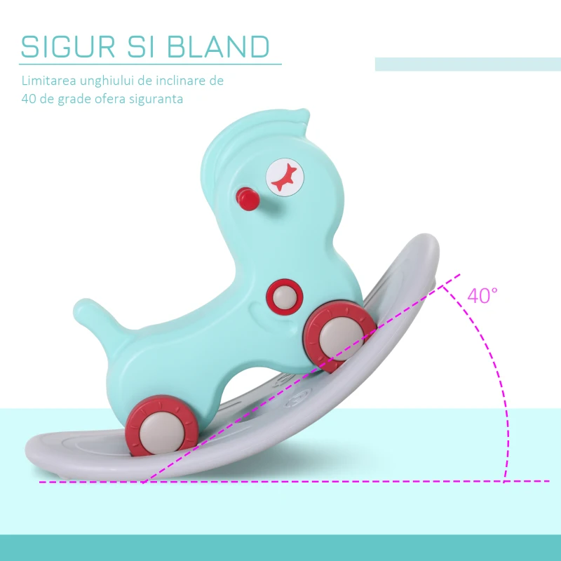 HOMCOM Balansoar pentru copii cu Roti, 1-4 ani, Model Calut, 78x36x47 cm, Verde/Gri