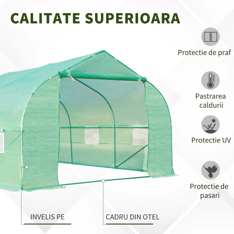 Outsunny Sera pentru Gradina 6x3x2 m, Sera cu Acoperis inclinat din PE pentru Plante, Verde(m-6)