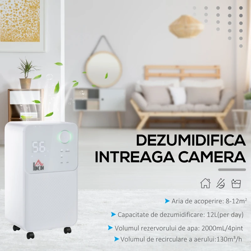 HOMCOM dezumidificator portabil de 16L, alb