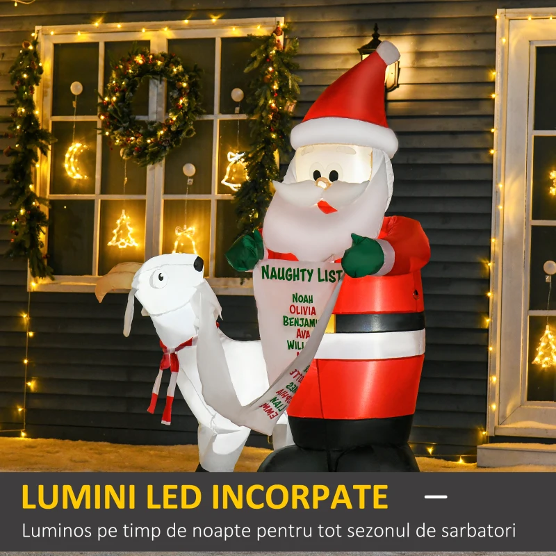 HOMCOM Mos Craciun Gonflabil cu Caprita, Lumini LED Integrate, Decoratiune de Craciun pentru Exterior, 135x85x180cm - Multicolor