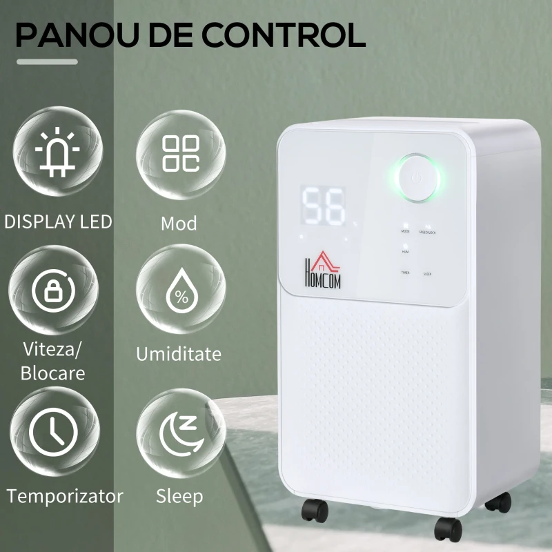 HOMCOM dezumidificator portabil de 16L, alb
