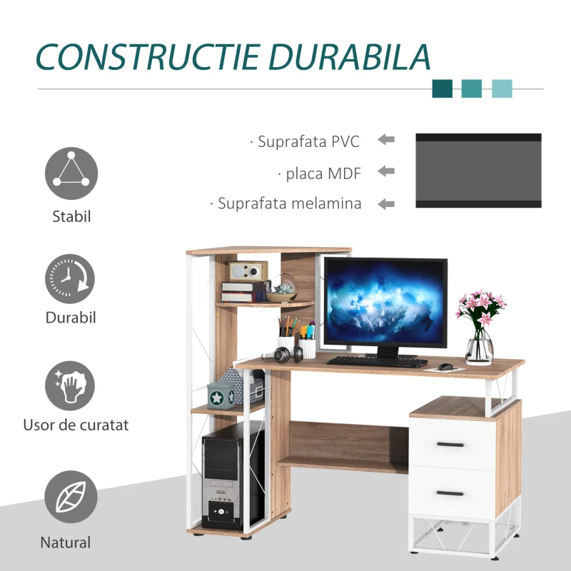 HOMCOM Masa pentru Computator Birou cu Raft 133 x 55 x 123cm