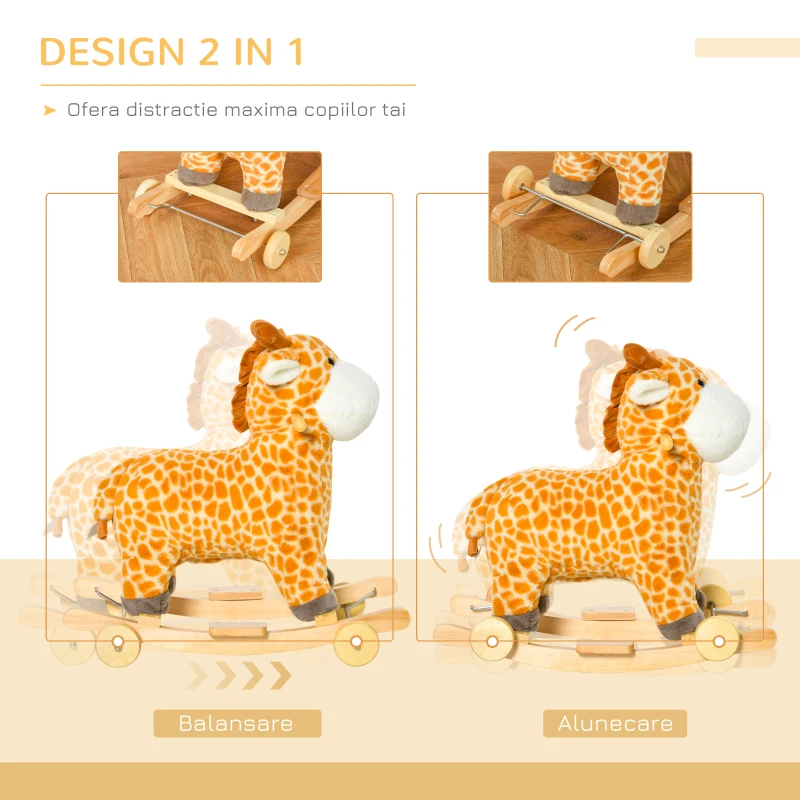 Homcom Cal Balansoar Copii – Girafa cu Roti & Sunete Interactive