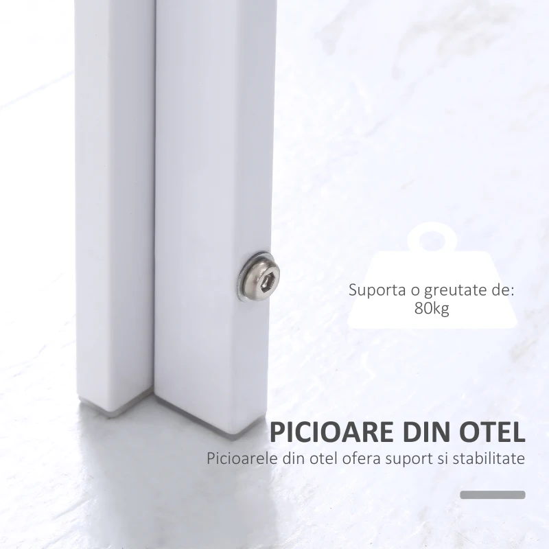 HOMCOM Masă Dreptunghiulară pentru 4 Persoane din Metal și Sticlă Securizată, 120x60x75 cm, Alb