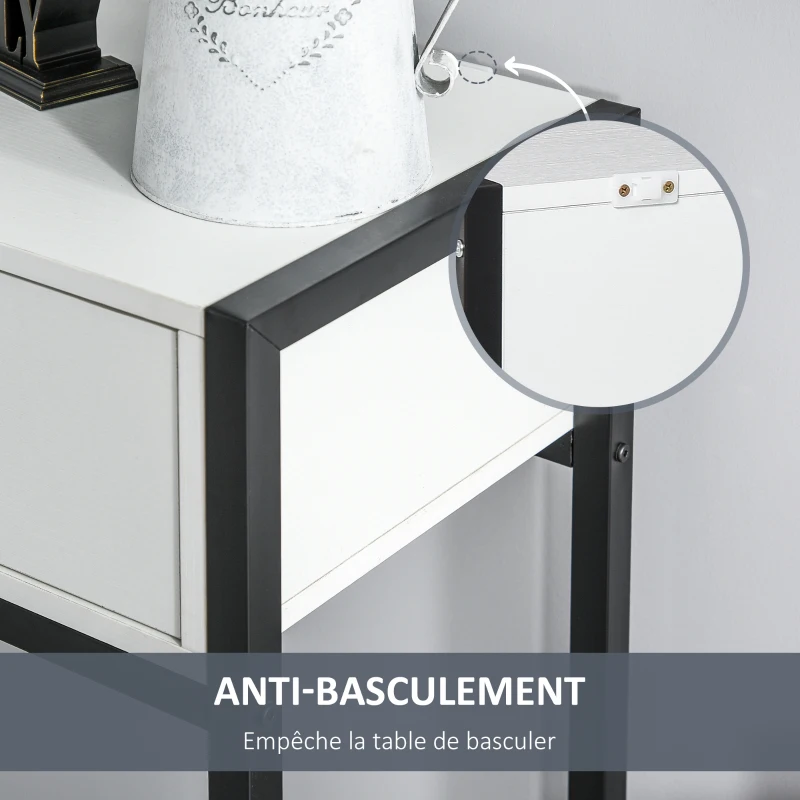 HOMCOM Table Console de salon Table d'appoint dim. 120L x 34l x 81H cm 2 tiroirs métal Noir en Bois Blanc