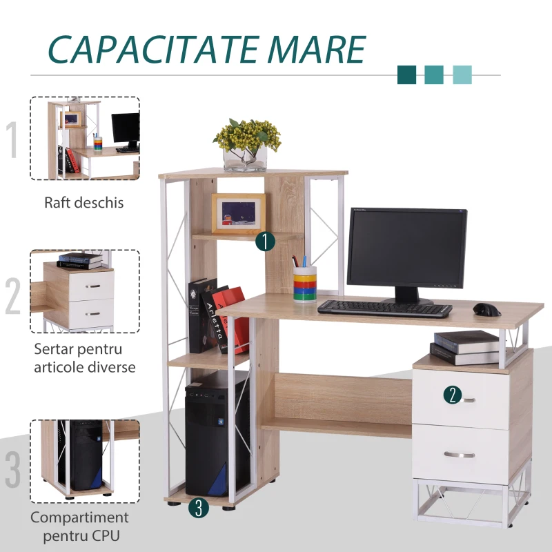 HOMCOM Masa pentru Computator Birou cu Raft 133 x 55 x 123cm