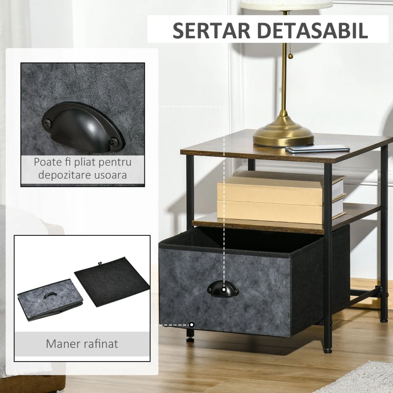 HOMCOM noptiera stil industrial, cu sertar, 40x40x46.9 cm