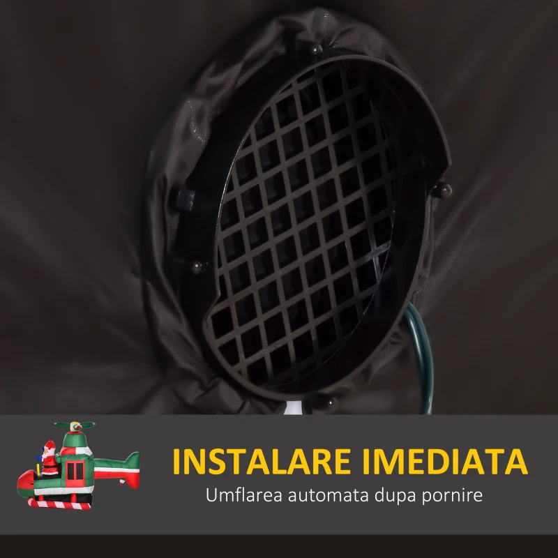 HOMCOM Mos Craciun gonflabile pe elicopter 4 lumini cu LED-uri, pentru exterior