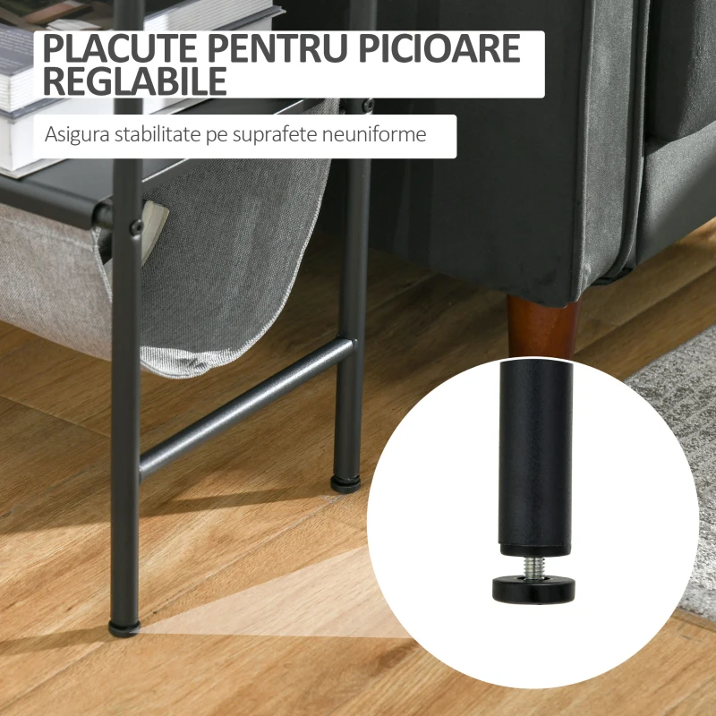 ​​HOMCOM masuta de salon sau dormitor cu raft din tesatura, gri